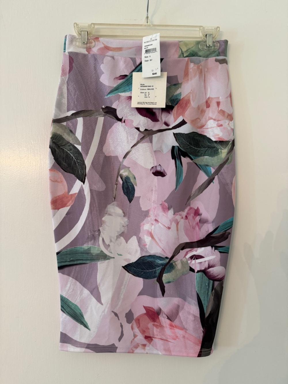 Nordstrom Misguided Lavender Floral Pencil Skirt with Pink and Green Accents 6